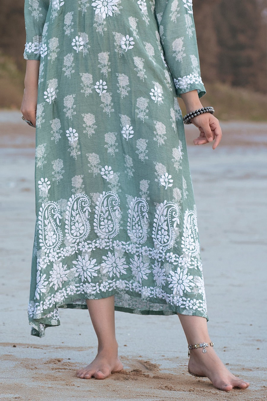 Ajiya Chikankari Muzlin Printed Long Dress