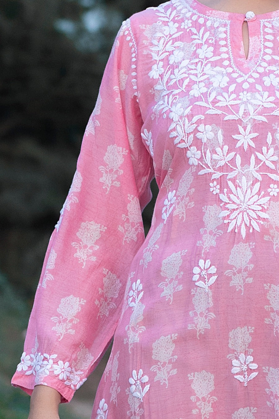 Ajiya Chikankari Muzlin Printed Long Dress