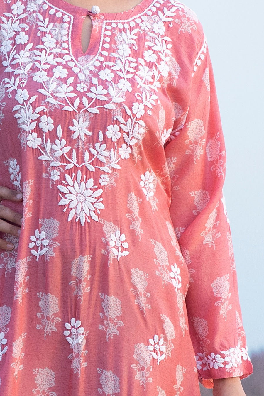 Ajiya Chikankari Muzlin Printed Long Dress