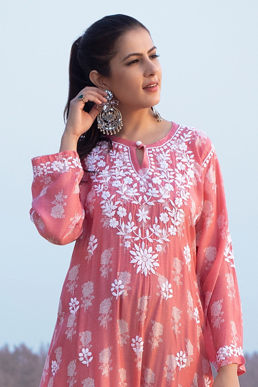 Ajiya Chikankari Muzlin Printed Long Dress