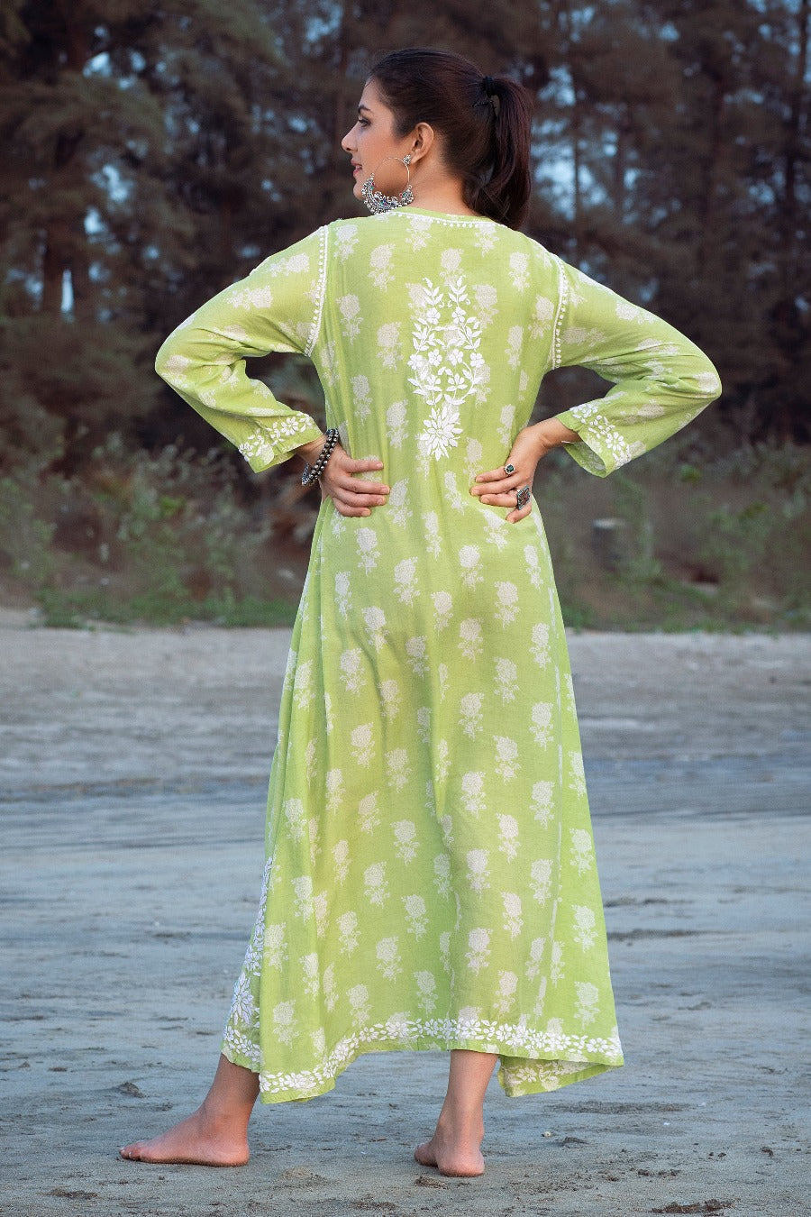 Ajiya Chikankari Muzlin Printed Long Dress