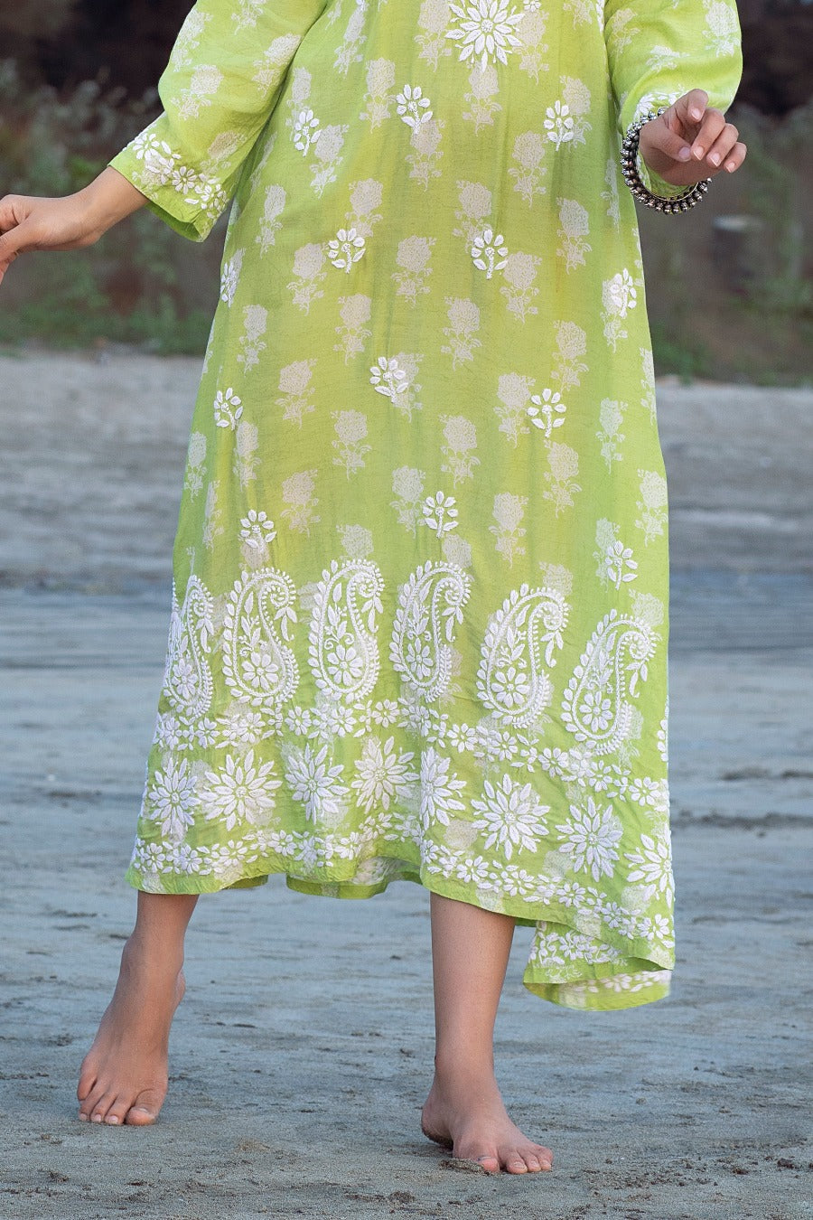 Ajiya Chikankari Muzlin Printed Long Dress