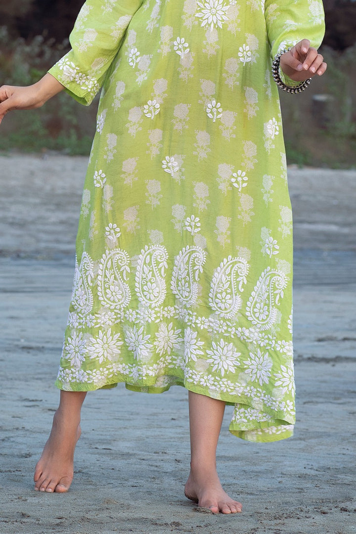 Ajiya Chikankari Muzlin Printed Long Dress