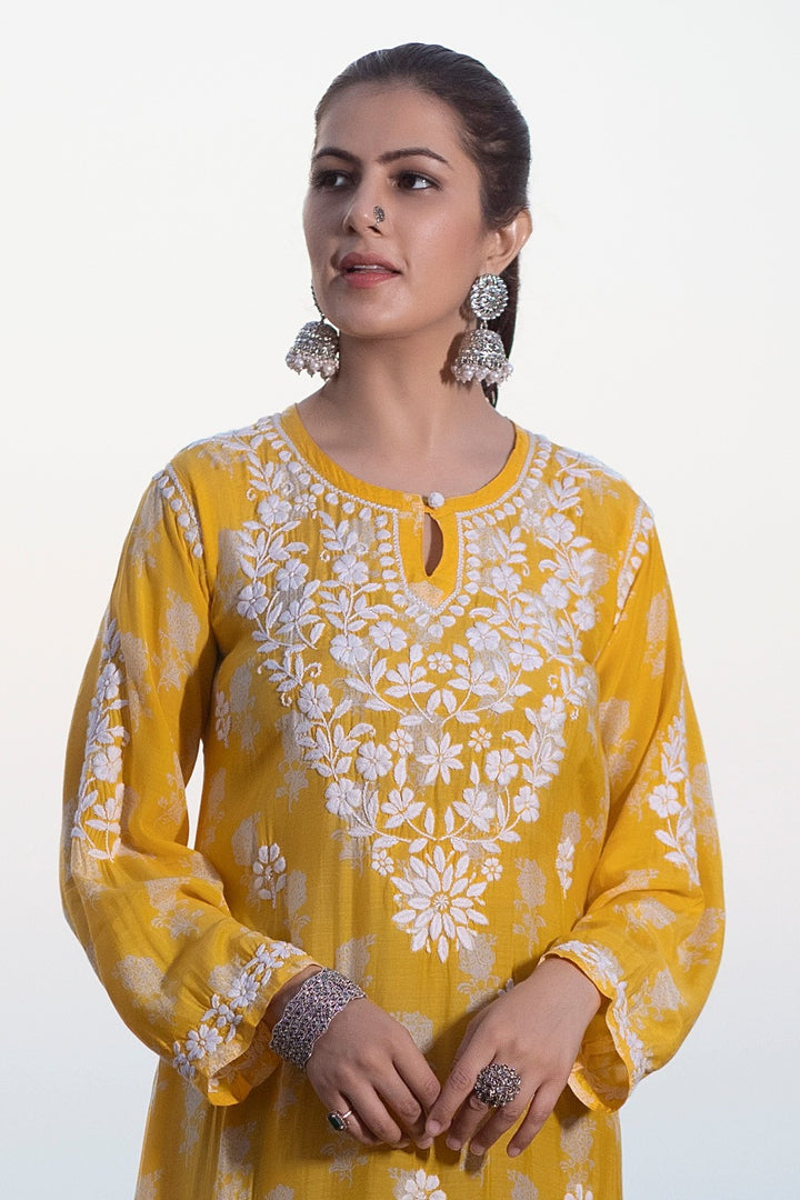 Ajiya Chikankari Muzlin Printed Long Dress