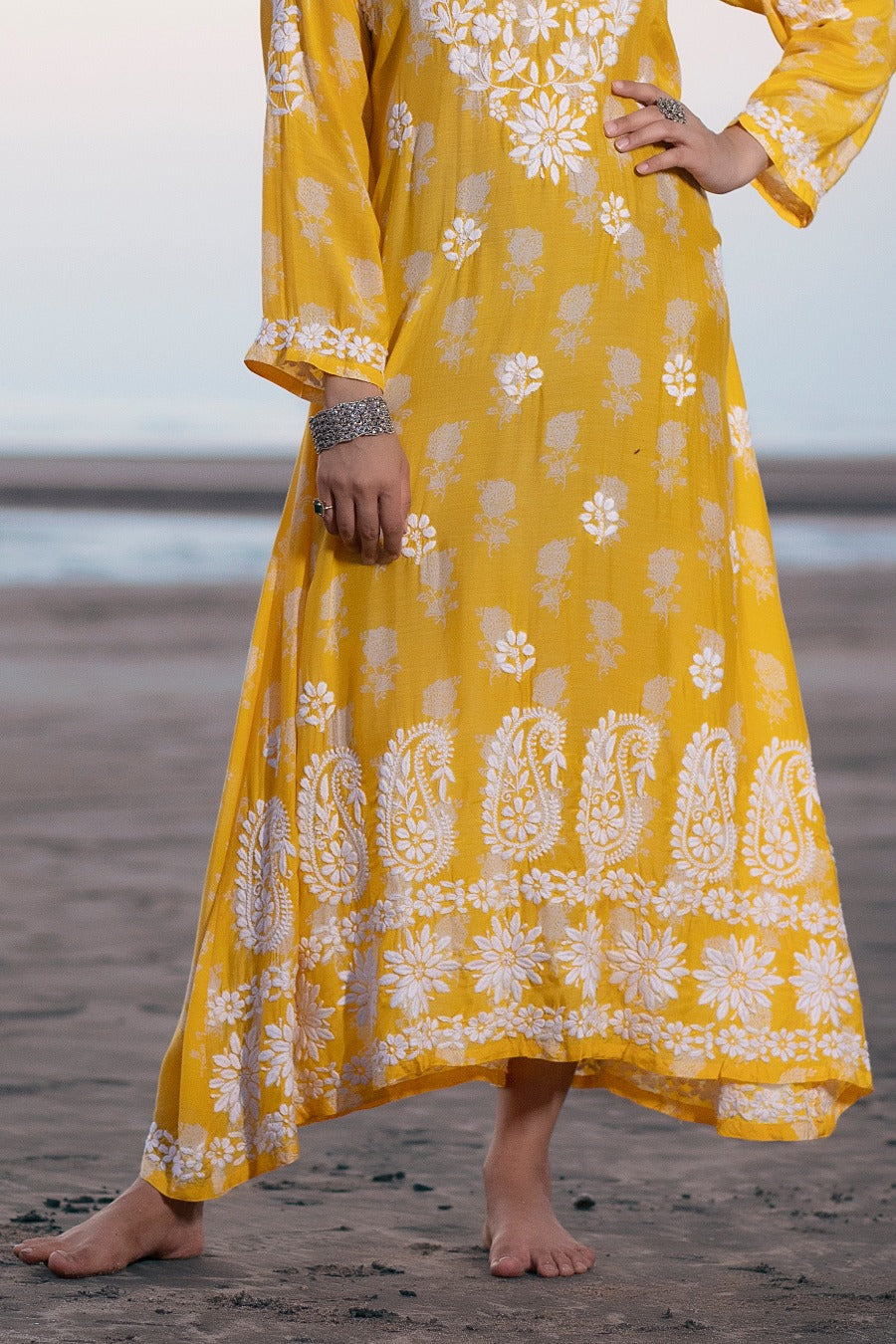 Ajiya Chikankari Muzlin Printed Long Dress