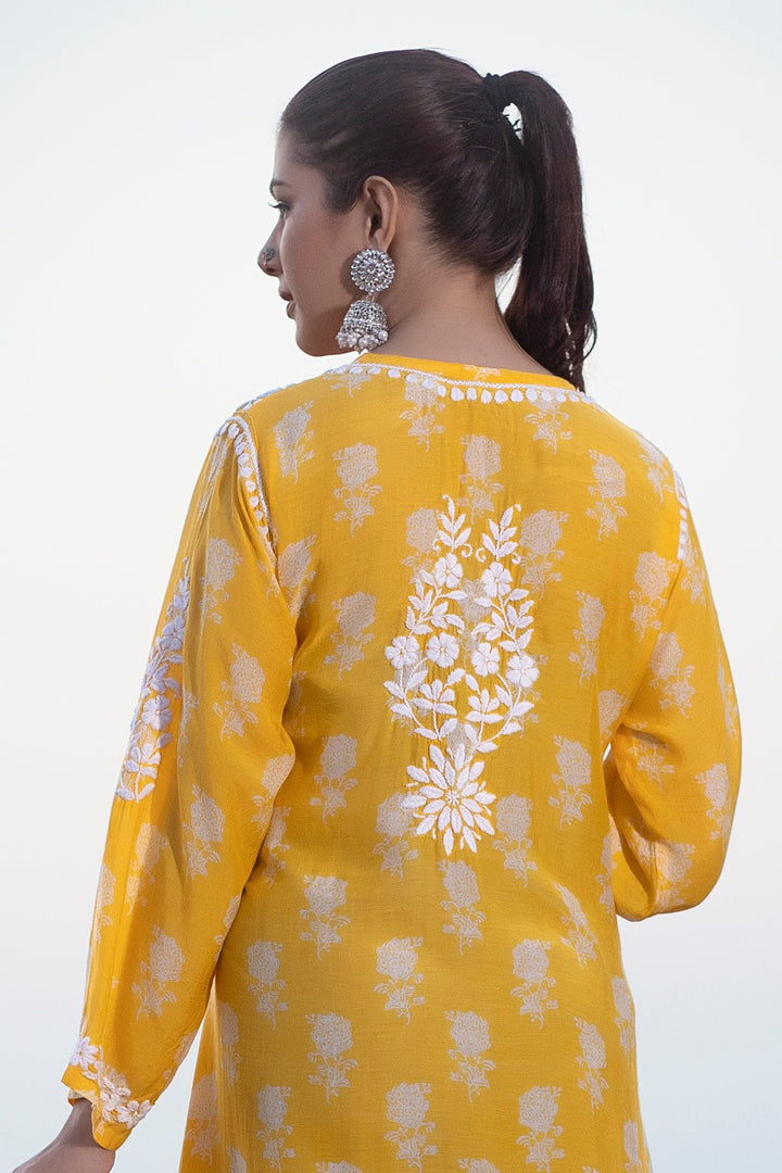 Ajiya Chikankari Muzlin Printed Long Dress