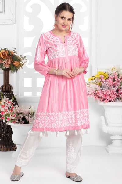 Mehak Chikankari Silk Short Dress