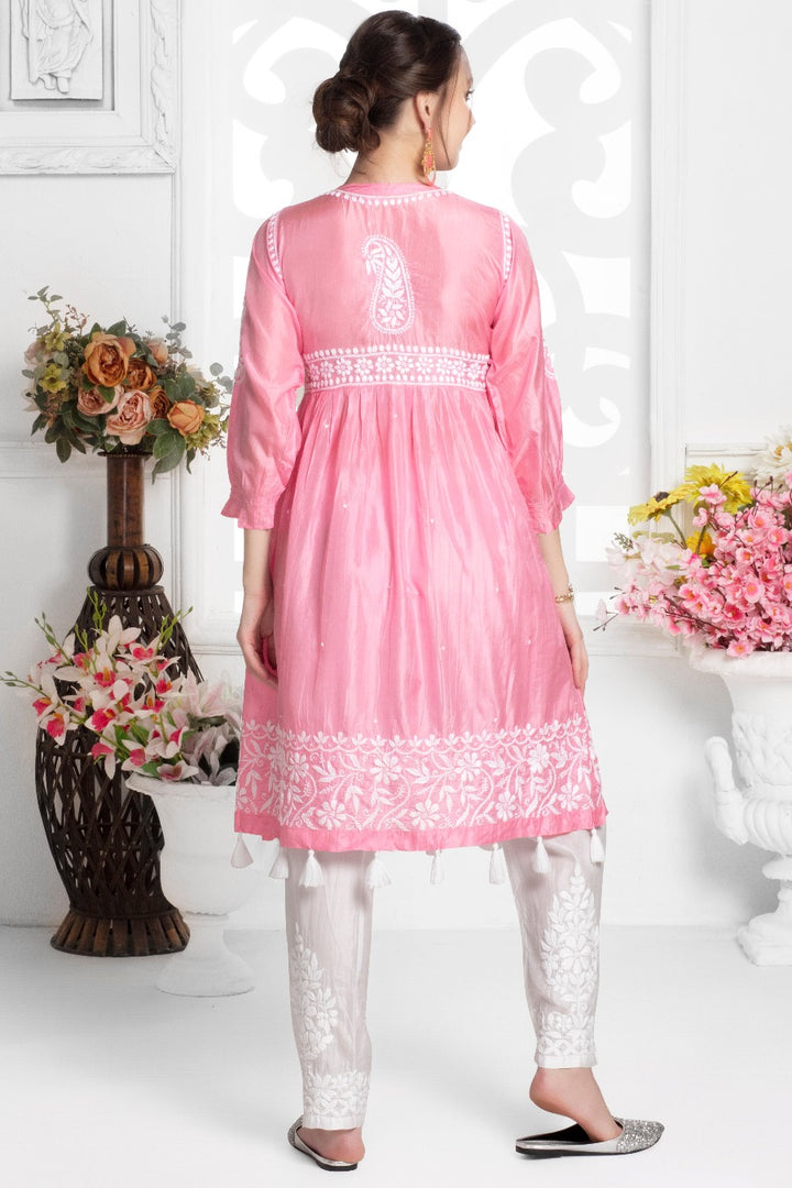 Mehak Chikankari Silk Short Dress