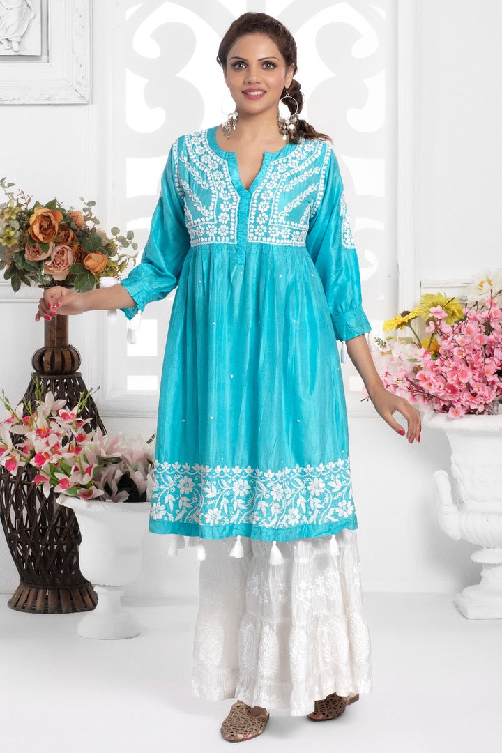 Mehak Chikankari Silk Short Dress