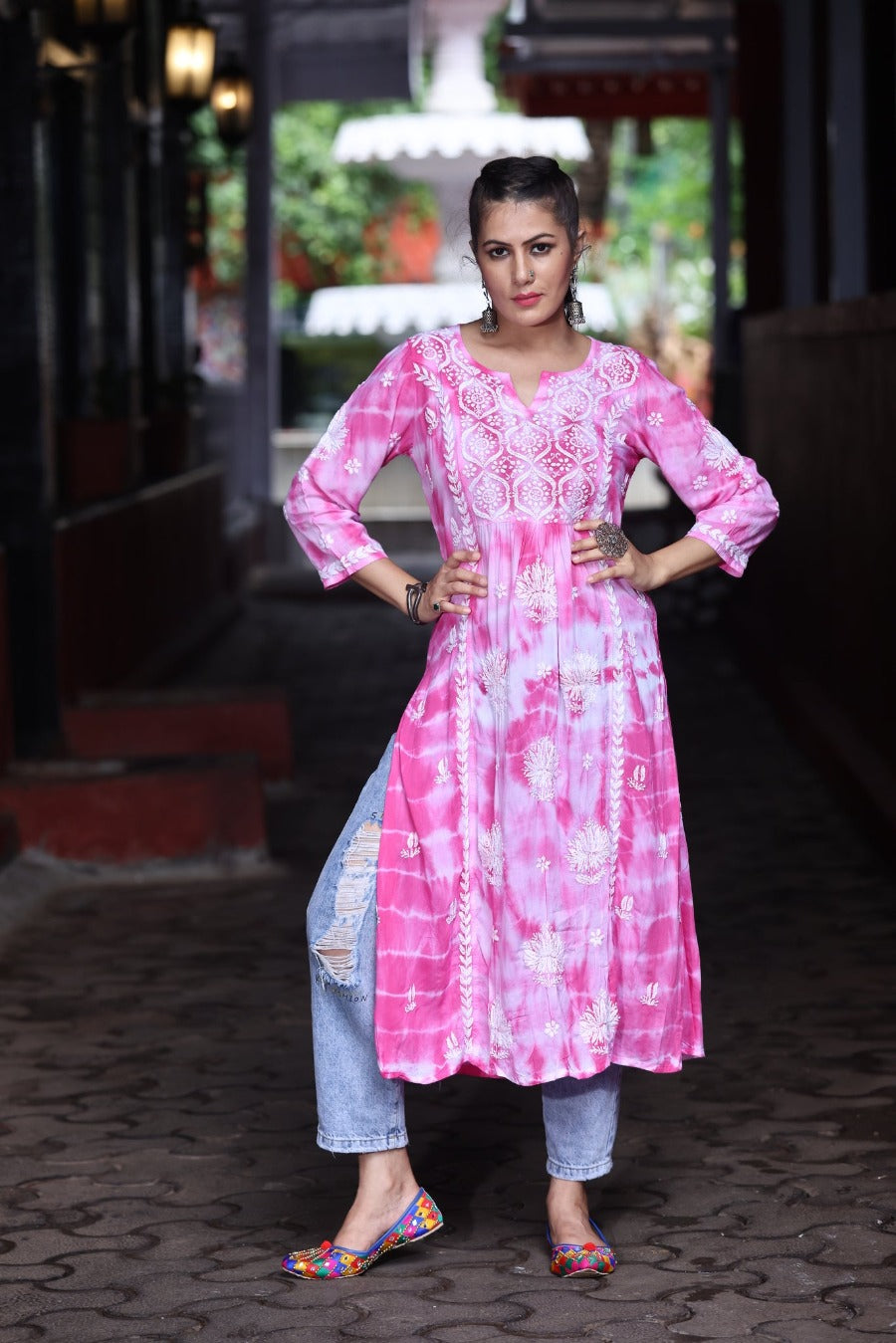 Laima Chikankari Tye & Dye Kurti